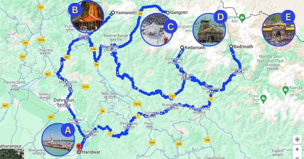 Char Dham Yatra Route Map With Distance